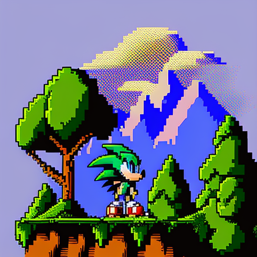 Sonic the hedgehog with tree und sea green hill zone 8 bit sprite - AI  Generated Artwork - NightCafe Creator