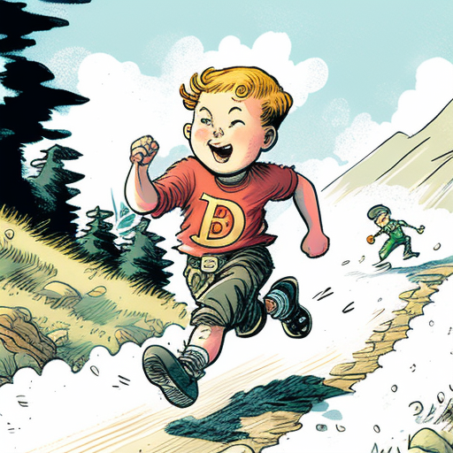 haunting-fox606: Comic boy running downhill chasing a Bitcoin
