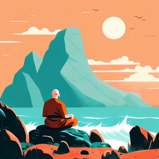 zasubedi: Yogi meditating in front of the ocean with blue sky and