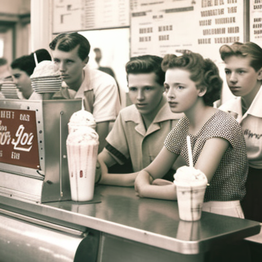 Klee 1950s soda fountain, teenagers hanging out