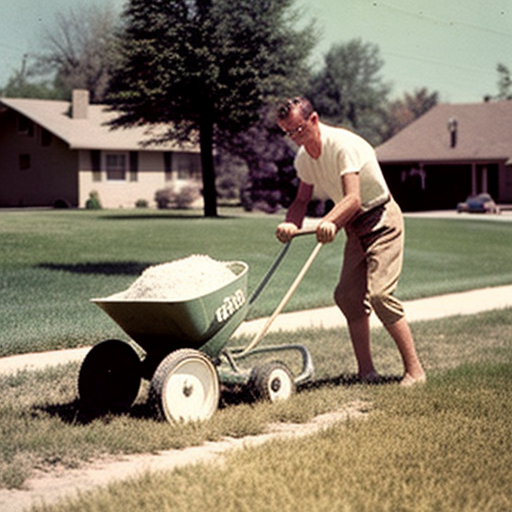 ryanbrown A man spreads grass seed broadly across his lawn using a