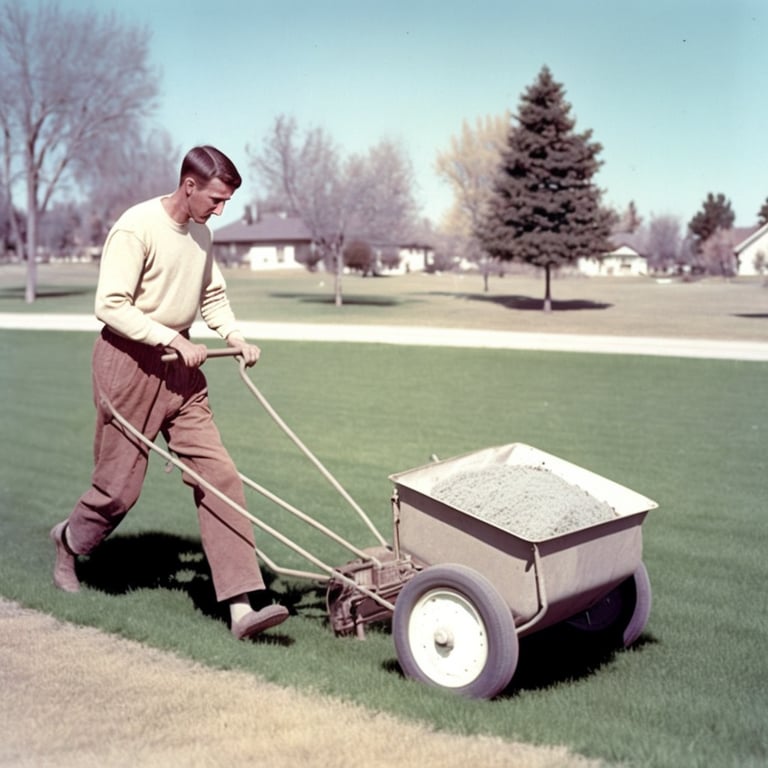 ryanbrown A man spreads grass seed broadly across his lawn using a
