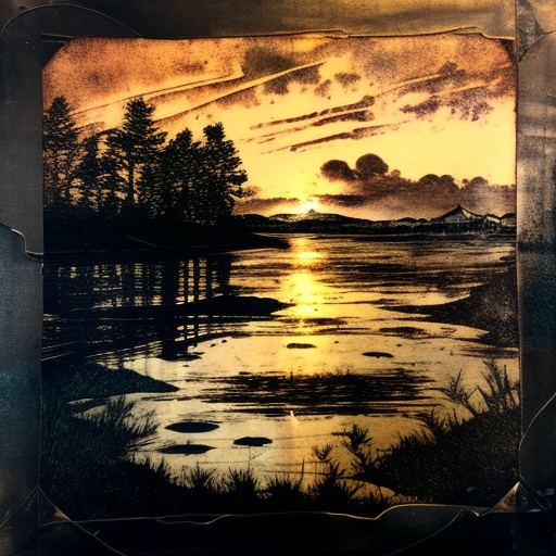 bitfloorsghost a sunset over a lake