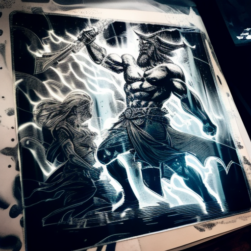 maartenhilgeman: Thor fighting a giant in a thunderstorm