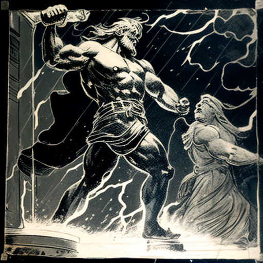 maartenhilgeman: Thor fighting a giant in a thunderstorm