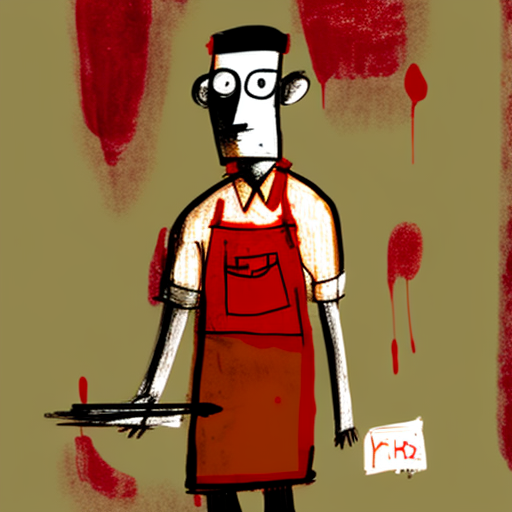 line cook wearing a bib apron holding a knife, Mark Rothko, Stik, Illustrated, --v 4