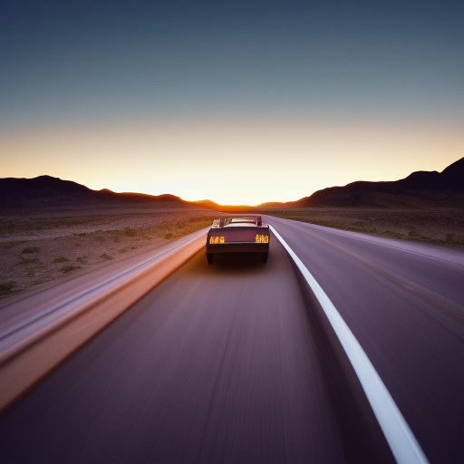 Car Driving Into Sunset