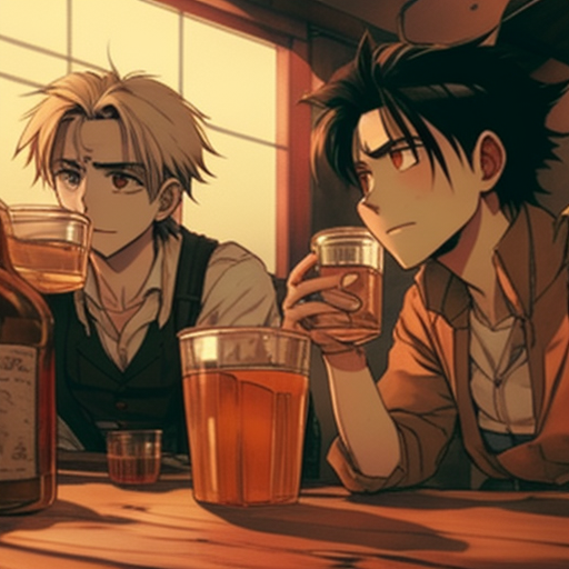 Eren Yeager and Ichigo Kurosaki drinking whiskey, --v 4