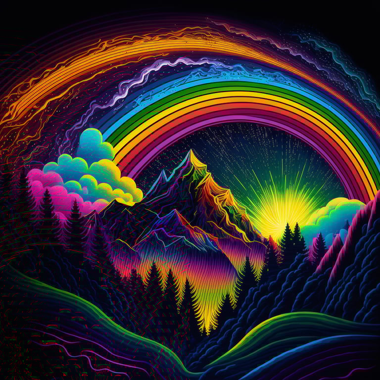 renéfeiner: Double rainbow above the foresty mountains