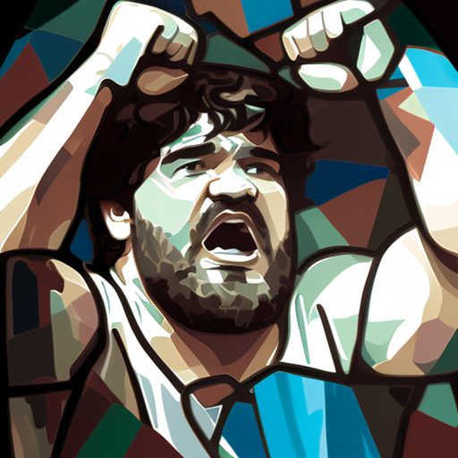 Maradona lifting the world cup trophy, Stained glass, Louis Comfort Tiffany, Behance, Crystal Cubism, Flat, Glass, Ultrafine detail, 2D, Realistic, --v 4