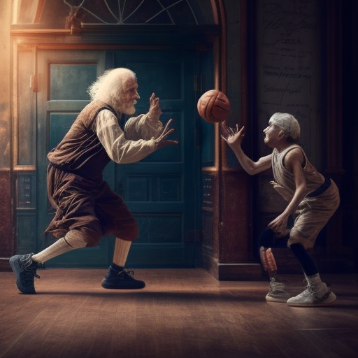 bthree: Leonardo da Vinci playing basketball with Albert Einstein