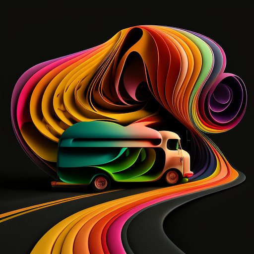 Roadshow, Black background, Vibrant and bold colors, 3D, --v 4
