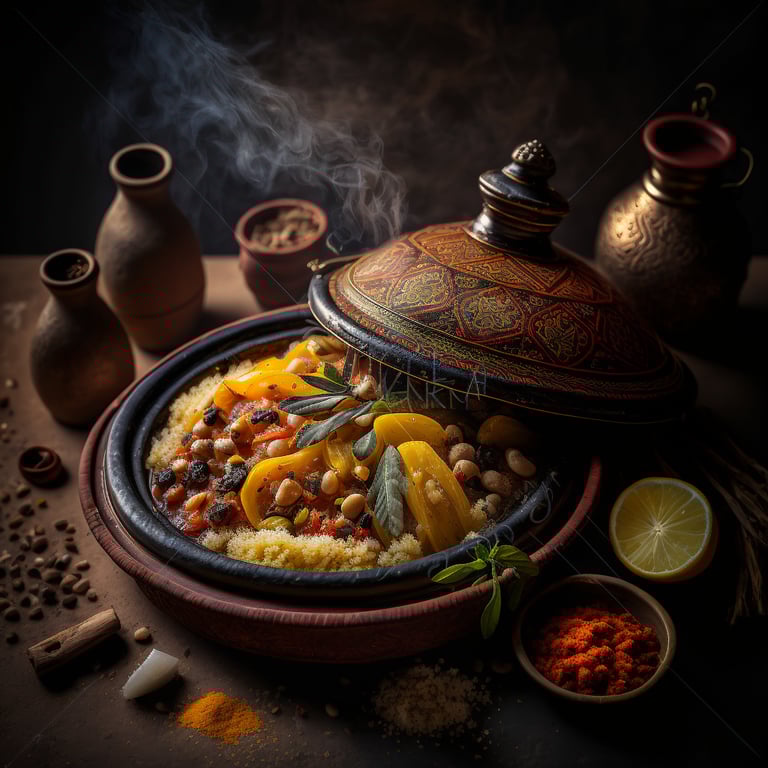 avatarab Moroccan Couscous served in a traditional tagine cookware.