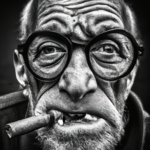daverushton older man with round glasses and a cigar frowning in pain