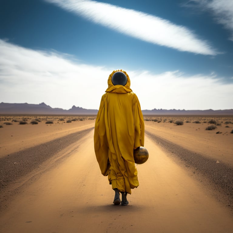 nohb: An Ethiopian monk wearing a yellow robe and a gorgeous huge space