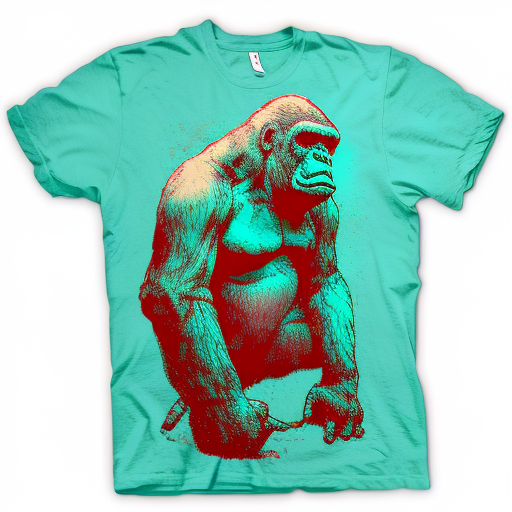 bitfloorsghost: a gorilla, silk screen, t-shirt graphic, kitsch, anaglyph  effect, high detail, vintage, cracked texture, real ink, flaked, retro,  thrift store, stone washed