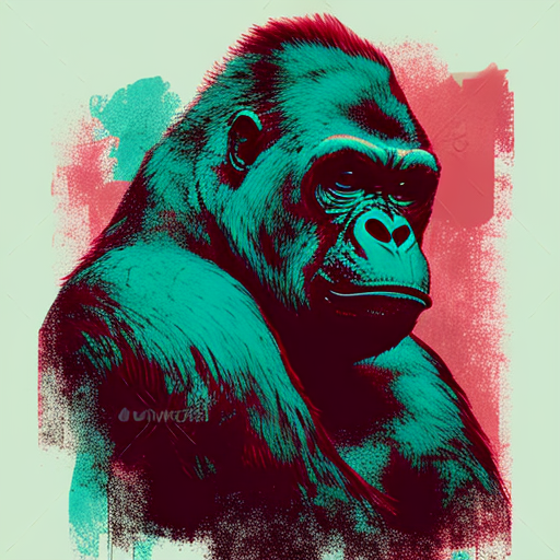 bitfloorsghost: a gorilla, silk screen, t-shirt graphic, kitsch, anaglyph  effect, high detail, vintage, cracked texture, real ink, flaked, retro,  thrift store, stone washed