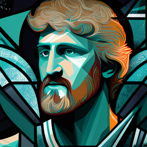 Larry Bird, Stained glass, Louis Comfort Tiffany, Behance, Crystal Cubism, Flat, Glass, Ultrafine detail, 2D, Realistic, --v 4