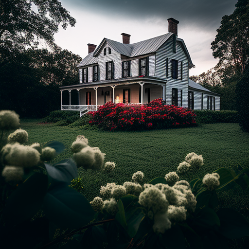 brentroberts: Historic white farm house with black shutters on top of a  hill with wrap around front porch that has a red metal roof and front  flower bed with white hydrangeas surrounded