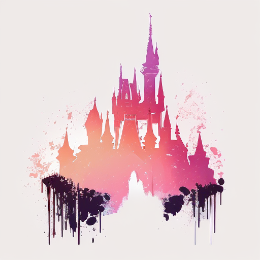 ck222: silhouette graphic of disney castle for t-shirt white background  pastel