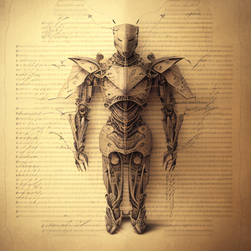 next-walrus353: human shaped robot designed by Leonardo da Vinci, pencil on  old paper, with written texts, intricate, detailed, octane render, 8k,