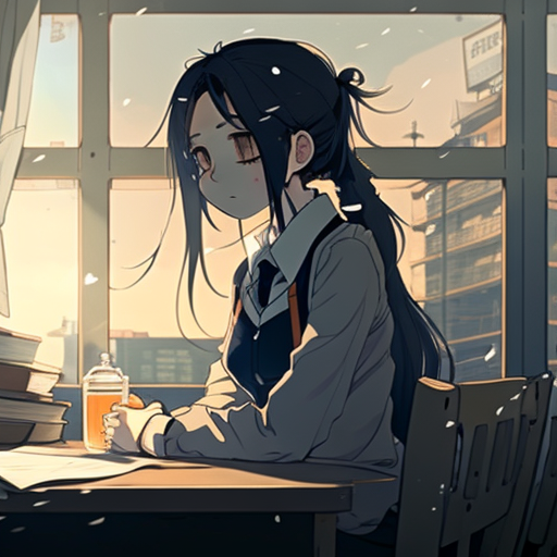 Blue Hair Anime Porn Facial - basic-bison396: an anime girl sitting on the windowsill, in the evening in  a Japanese classroom (school), she wears a white full-face covering her  scar mask on her face, her dark blue hair