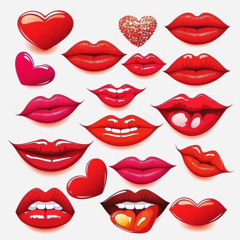 tamilfocus: Valentines theme lips clip art illustrations,multiple  elements,tight spaced,white background,high quality,remove text