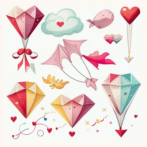 tamilfocus: Valentines theme kites clip art illustrations,multiple  elements,tight spaced,white background,high quality,remove text,holographic  colours