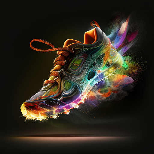 A sport shoe inspired by space, Concept Art, Magazine, Glamor Shot, Electric Colors, Spotlight, Rays of Shimmering Light, --v 4