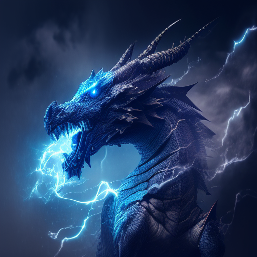 dark blue dragon with lightning striking in the background, Realistic, Intricately detailed, Cinematic composition, Cinematic lighting, Lightroom gallery, Behance contest winner, Professional photography, Unsplash, Low angle, --v 4