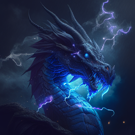 dark blue dragon with lightning striking in the background, Realistic, Intricately detailed, Cinematic composition, Cinematic lighting, Lightroom gallery, Behance contest winner, Professional photography, Unsplash, Low angle, --v 4