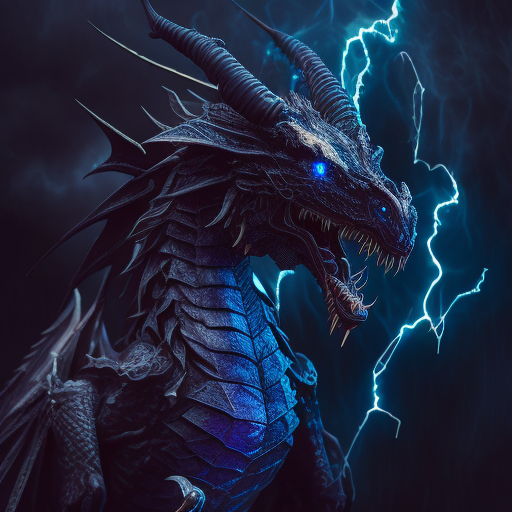 dark blue dragon with lightning striking in the background, Realistic, Intricately detailed, Cinematic composition, Cinematic lighting, Lightroom gallery, Behance contest winner, Professional photography, Unsplash, Low angle, --v 4