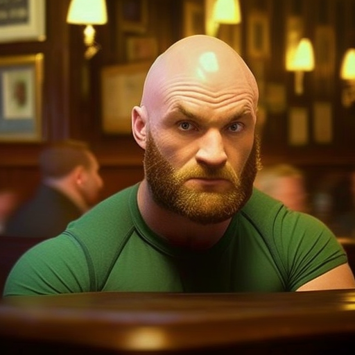 A strong man with a recent hair transplant in an irish tavern ,,