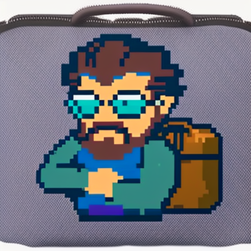 cool person with sunglass and a leather bag, SNES style, 32-bit pixel art, Pixelsprite, Aseprite, SNES style,