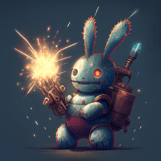 wei: Cute robot rabbit holding a firework, smiling, highly detailed, 2d ...