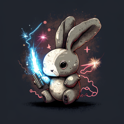 wei: Cute robot rabbit holding a firework, comic book style,,