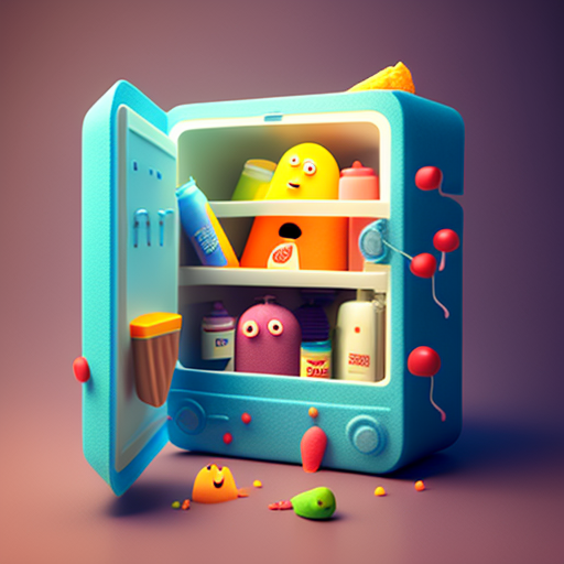 An open refrigerator with 2 ingredients inside, in claymation style