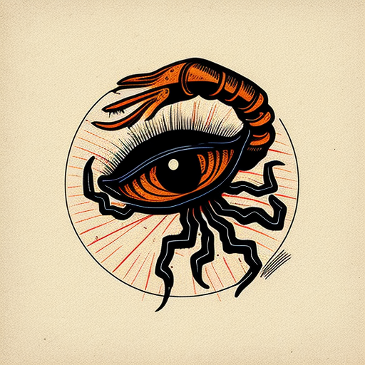 scorpion around an eye, Simple, Basic, Minimalist, Flat, Colorful, Color tattoo, Sailor Jerry, Grain shading, Black lines, Thick lines, Neo-traditional, Traditional tattoo, Tattoo design, Old school tattoo, Esoteric illustrated elements, White textured background