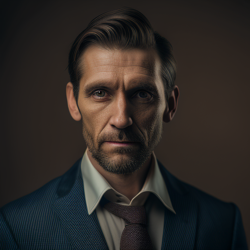Noviolart Portrait Handsome 40 Year Old Man Narrow Face Thin Brown Hair Wearing A Suit Jacket