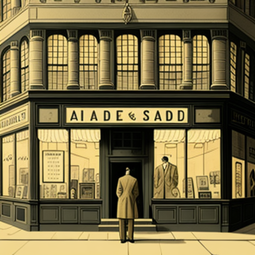 daverushton an art deco suit shop in a big city, large windows and old