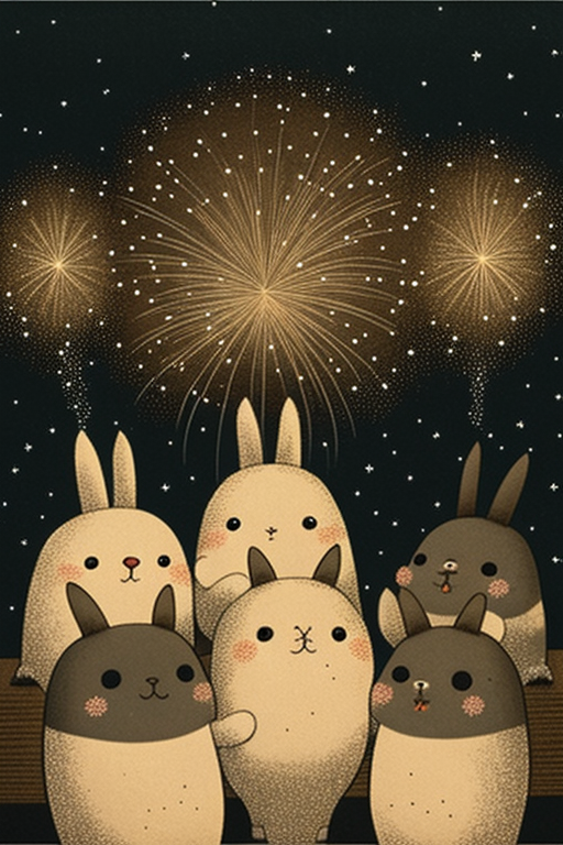 wei a bunch of cute rabbits playing fireworks by Yoshitomo Nara