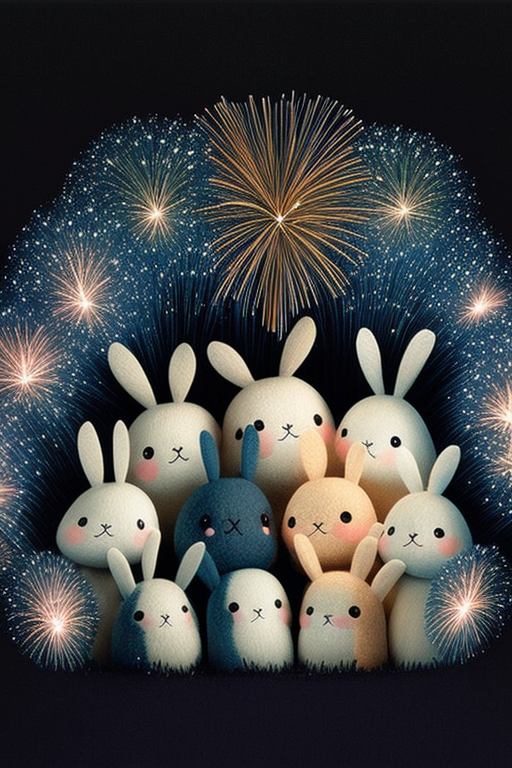 wei a bunch of cute rabbits playing fireworks by Yoshitomo Nara