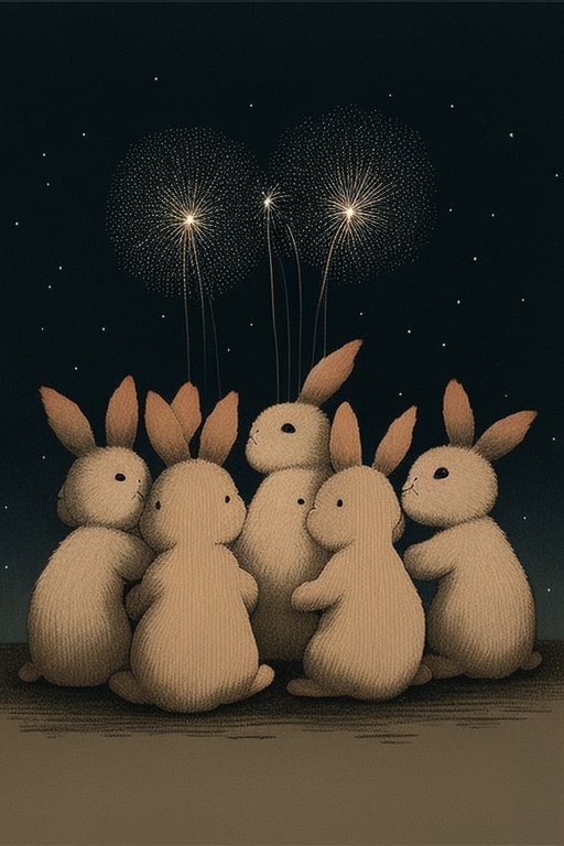 wei a bunch of cute rabbits playing fireworks by Yoshitomo Nara