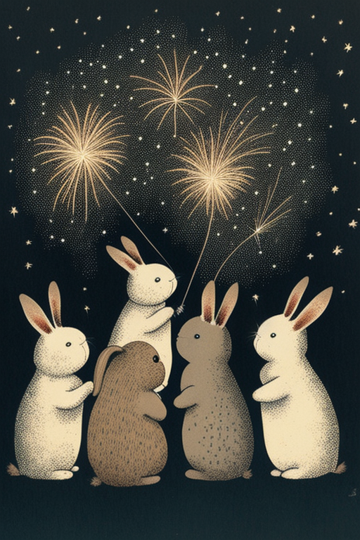wei a bunch of cute rabbits playing fireworks by Yoshitomo Nara