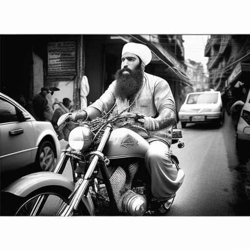 kémil: A Muslim guy with big barbe in qamis in his Harley davidson, moto,  going to the masjid