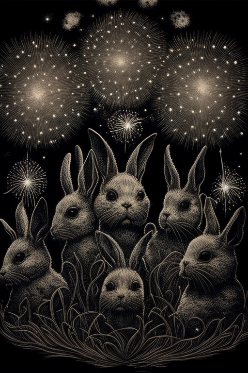 wei a bunch of cute rabbits fireworks by H.R. Giger, highly detailed