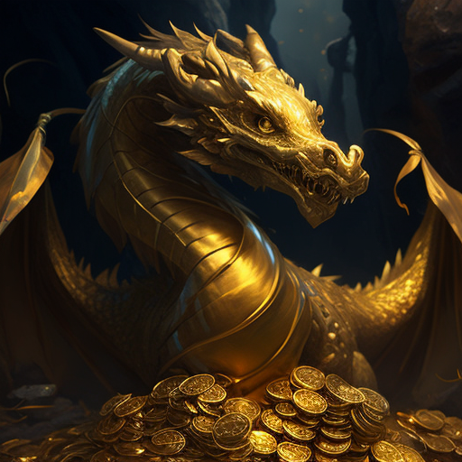 A golden Hydra dragon who's body concealed by a pile of gold.