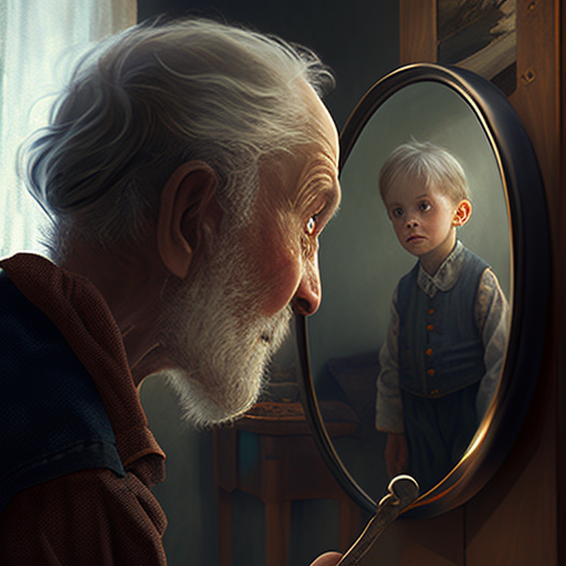 yonimindel A young boy looking at a mirror and seeing himself as an