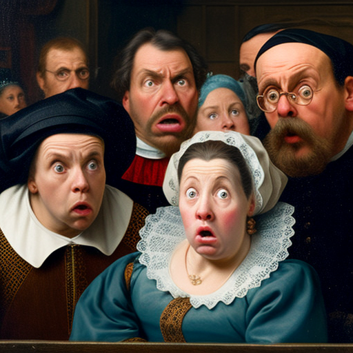 surprised stakeholders of a business, renaissance painting, oil painting in the dutch master style