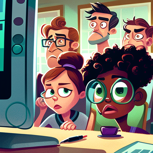 diverse middle managers at a tech company in silicon valley attending a zoom call where they are skeptical about the results of the call, pixar cartoon style, illustration